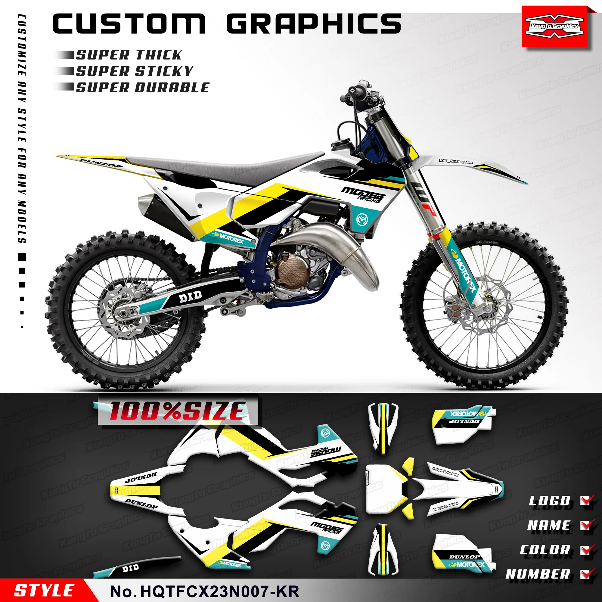 KUNGFU GRAPHICS Dirt Bike Sticker Motocross Decal Kit per Husqvarna TC125 TC250 FC250 FC350 FC450 / TX300 FX350 FX450 2023 2024