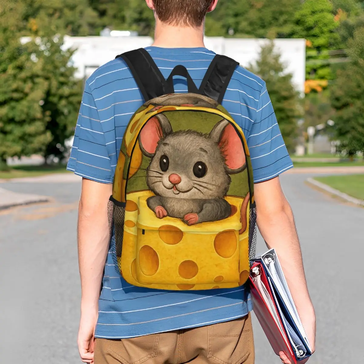 Cartoon Mouse And Cheese Backpack Student BookBag Children School Bag Computer Shoulder Bags for Men Women