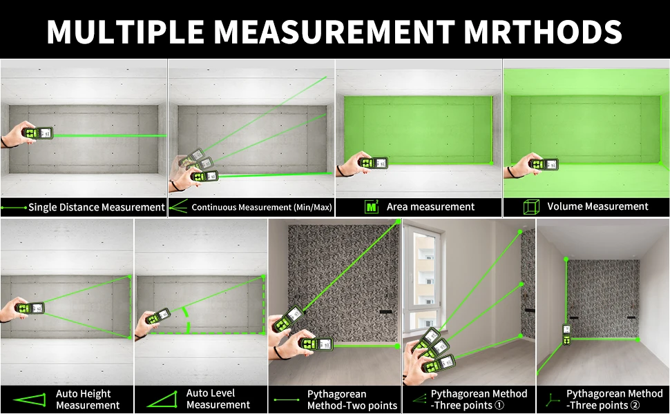 Huepar Laser Distance Measuring Meters Tool with Angle Sensor Rechargeable Digital Green Beam 60M 100M 120M Laser Rangefinder