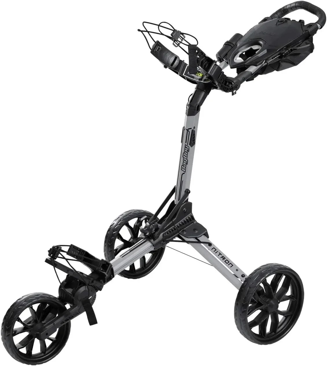 

Nitron 3 Wheel Golf Push Cart, Easy 1 Step Open and Fold, Scorecard Console, Beverage Holder, Mobile Device Holder