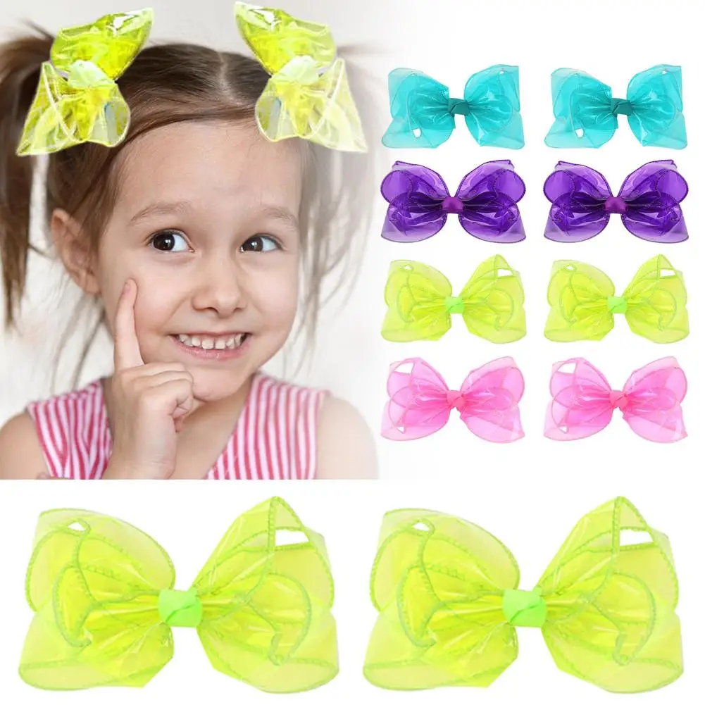 2pcs Pvc Candy Colors Hair Clips Jelly Hair Bow Clips For Kids Girls Solid Waterproof Pool Hair Accessories X4M1