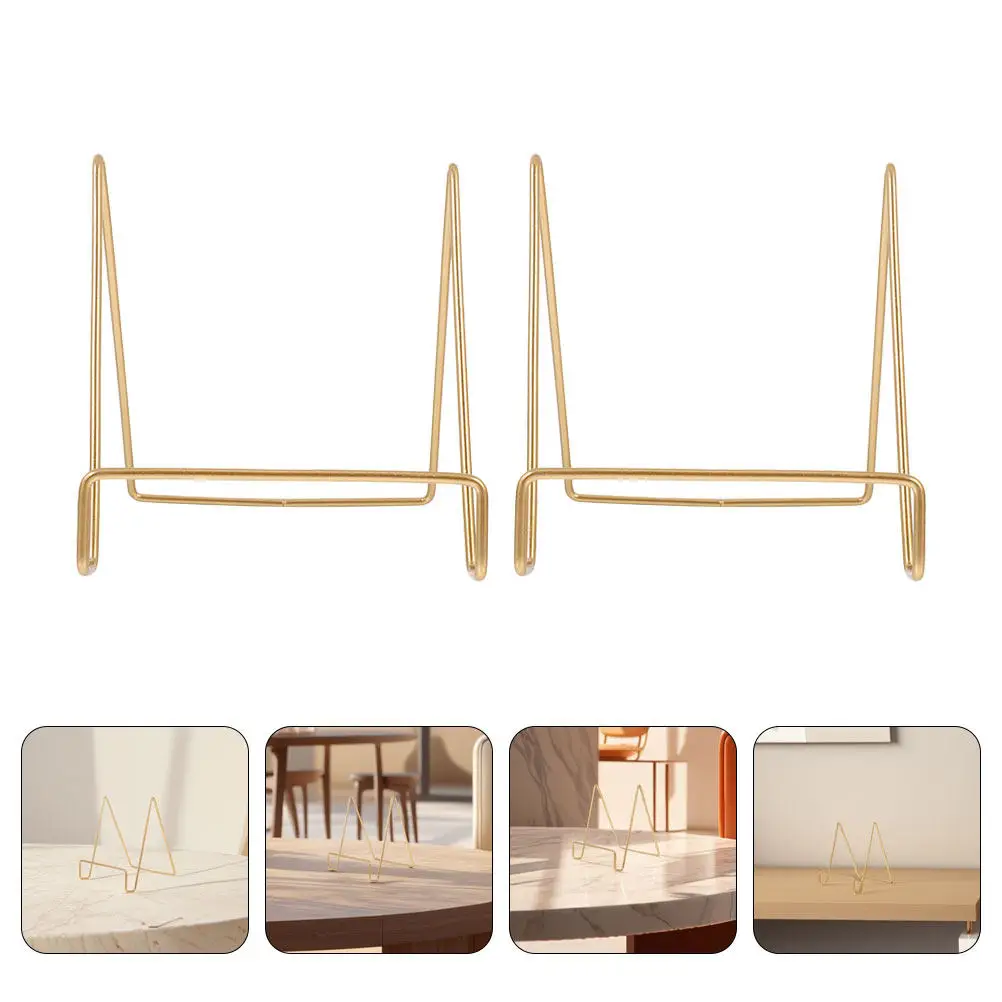 2Pcs Gold Metal Display Stand Multi-Functional Heavy Duty Easel Plate Holder for Cookbooks Decorative Plates Picture Frames
