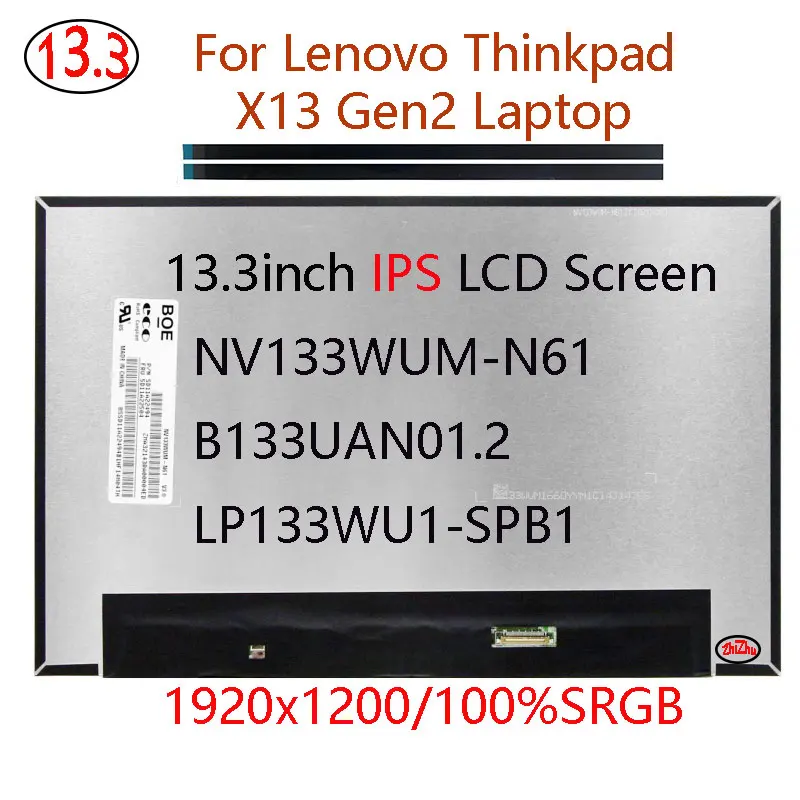 Tela lcd para laptop lenovo thinkpad x13 gen2, 13.3 polegadas, ips 1920x1200 NV133WUM-N61 v3.0 LP133WU1-SPB1 m133nw4j r3 b133uan01.2