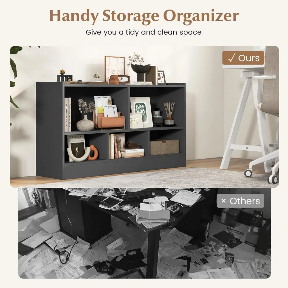 5-Cube Bookcase, Freestanding 3-Tier Bookshelf with Spacious Top & Raised Base, Modern Display Storage Organizer, Multip