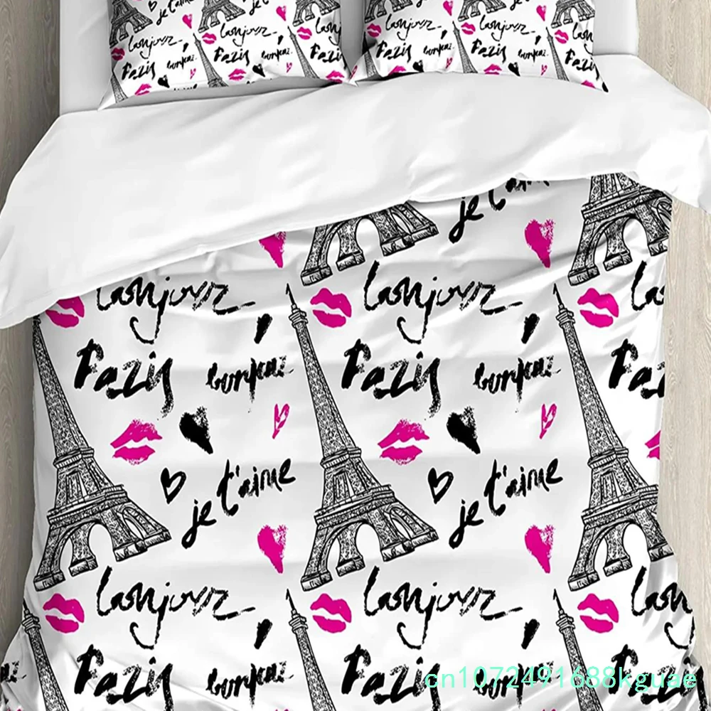 3pcs Bedding Set France Paris Tower Hot Air Balloon Bicycle Retro Duvet Cover Pillow Case Boy Kid Teen Girl Bedding Covers Set
