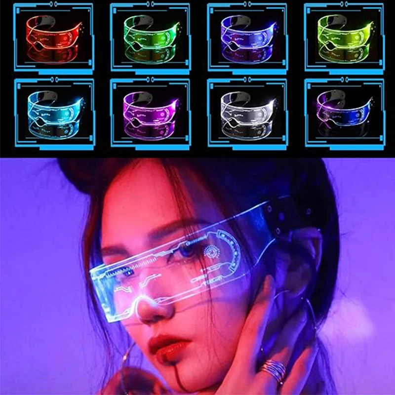 Halloween party glasses LED Light up cyberpunk Glasses glowing cool Goggles for man women Futuristic cosplay bar party props