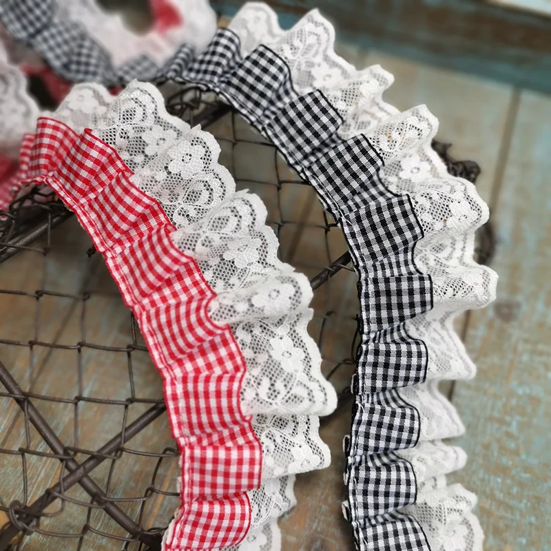 Double-layer Lattice Webbing Pleated Lace DIY Children\'s Lolita Clothing Doll Pet Hat Dress Collar Skirt Hem Sewing Decoration