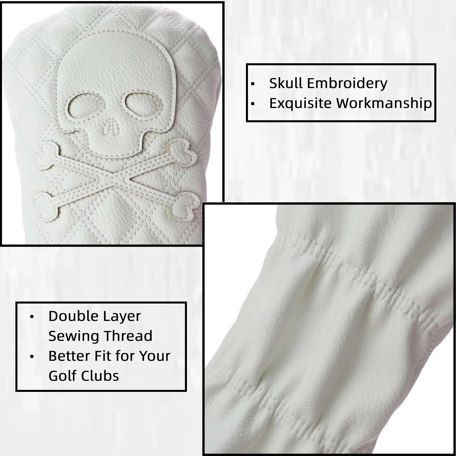 HELLO NRC Golf Club Headcover Driver Fairway Wood Hybrid Head Covers PU Pelle Impermeabile 460cc Skull Nero Bianco 1 pz