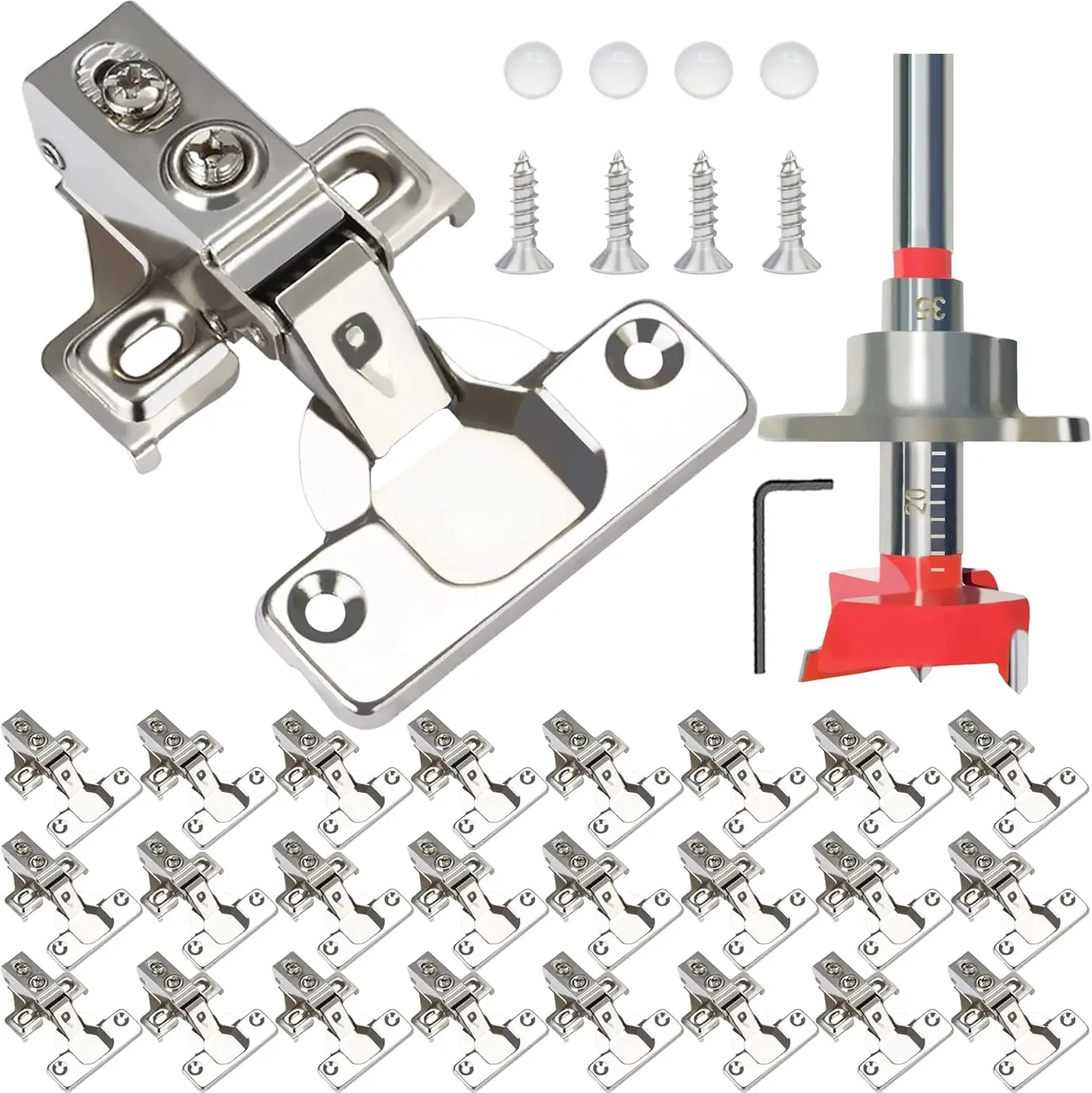 

24 Pack 1/2 inch Overlay Soft Close Cabinet Door Hinges for Kitchen Cabinet Hinges, 100 Degree Opening Angel, Stainless