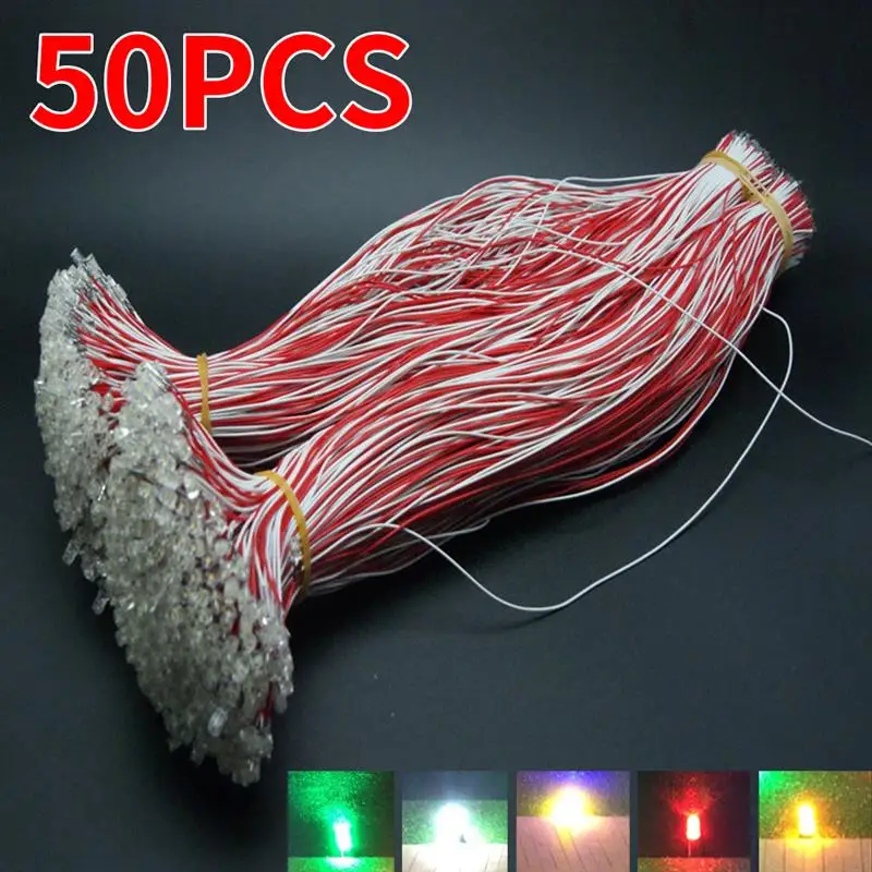 50pcs/Bag Model LED Lamp Wired Micro Litz Led Pre-Soldered Wired 3V Railway Model Toys 30cm Landscape Scenes Model Building Kits