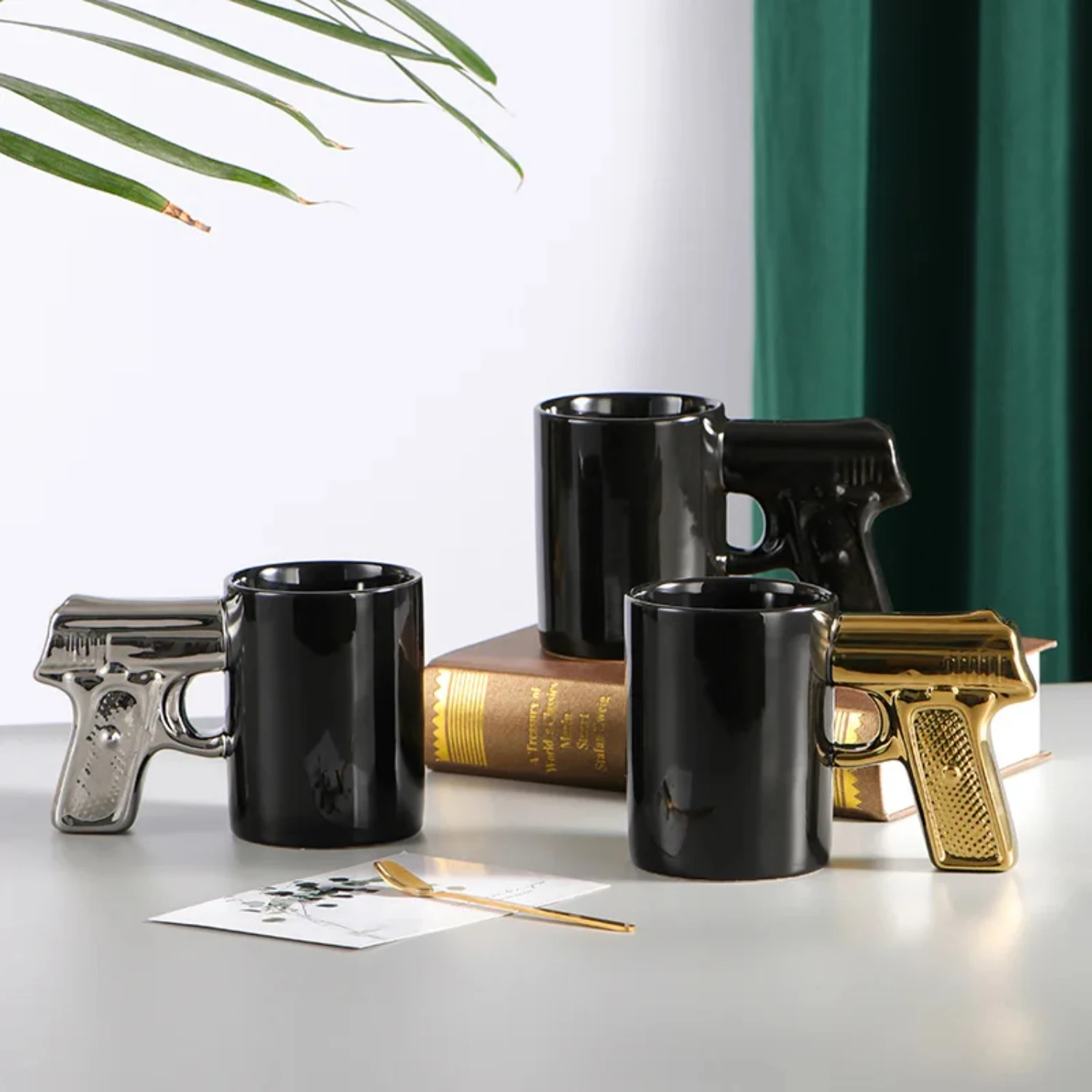 ceramic mug gold and silver pistol mug mug personalized mug coffee mug 3D modeling cup colored glaze cup