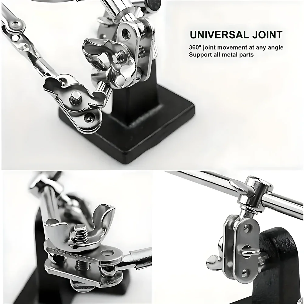 Adjustable 360 Degree Rotating Soldering Stand Helping Third Hand Tool with Welding Magnifying Glass 2 Alligator Clips for Toys