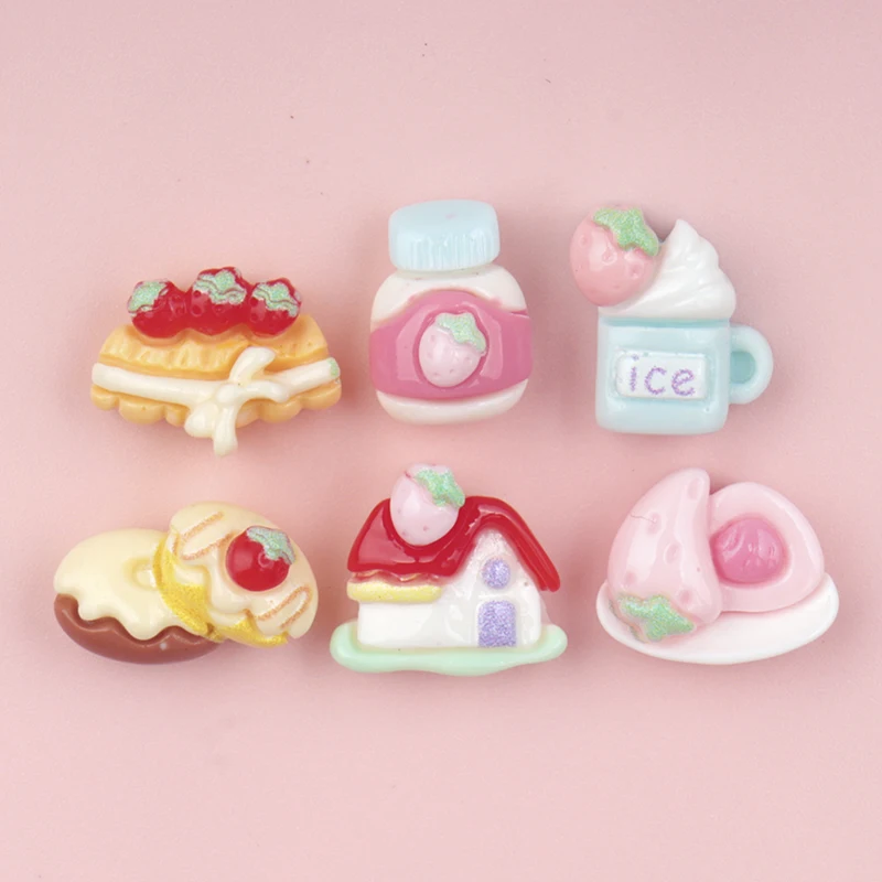 30/300Pcs mini Resin Strawberry House Cake Resin for Nail Art Making Accessories DIY Bracelet Decoration