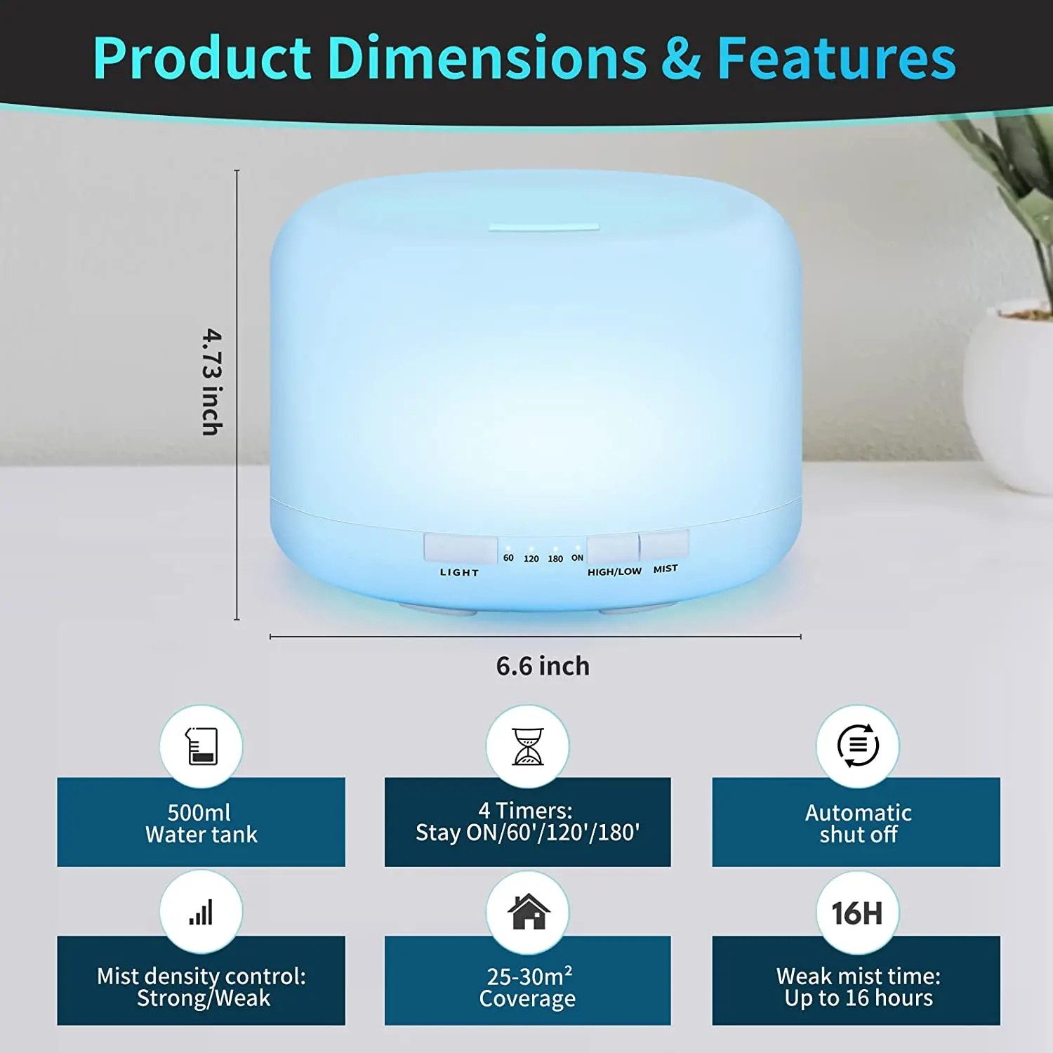 Ultrasonic Cool Mist Humidifier, Aroma Essential Oil Diffuser 7 Color Night Light with Bluetooth Music Speaker, Auto Shut Off