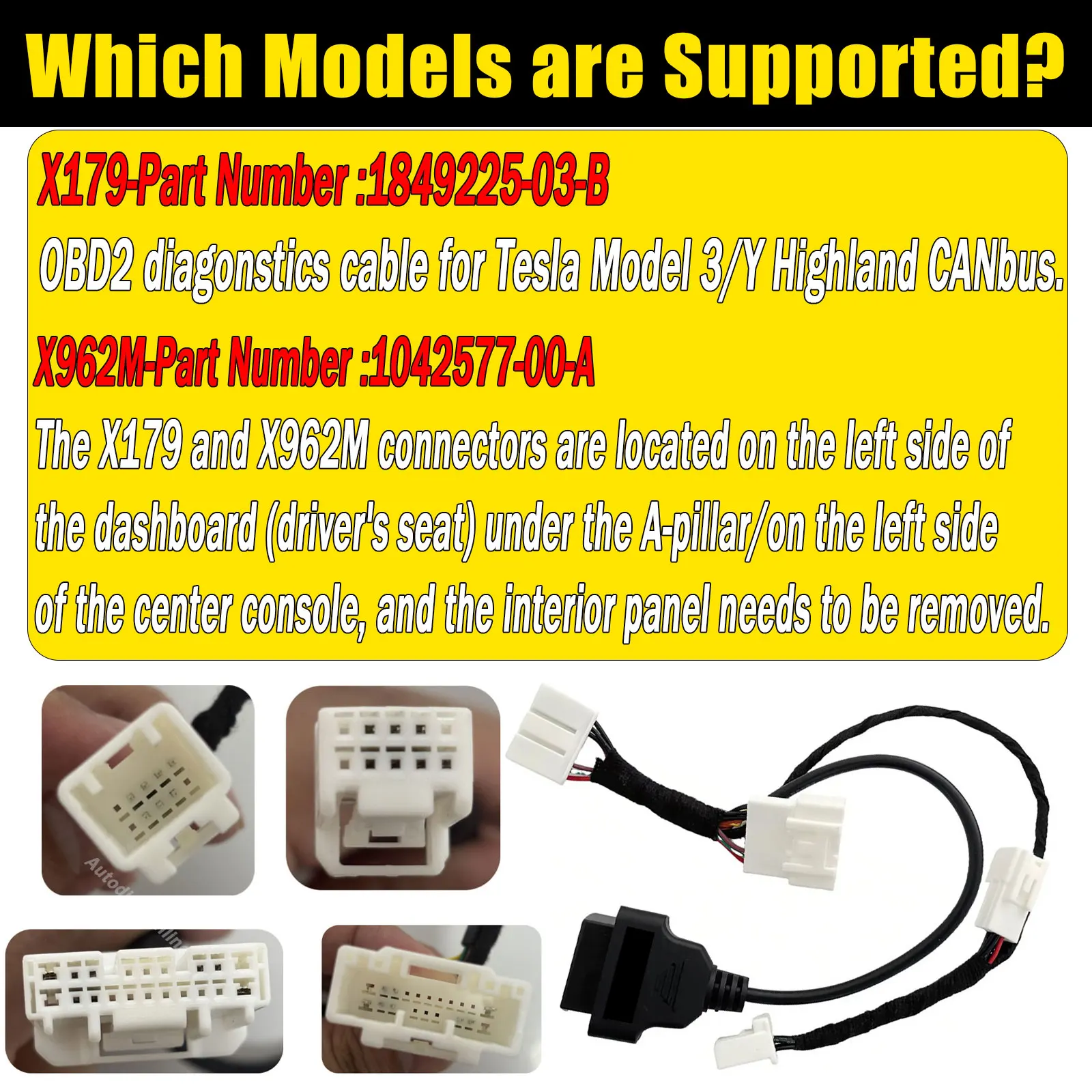 8Pin 12Pin to OBD2 Harness For Tesla Model Y/3 Highland (Gen 3 - Front Installation) Diagnostic Connector Harness Adapter Cable