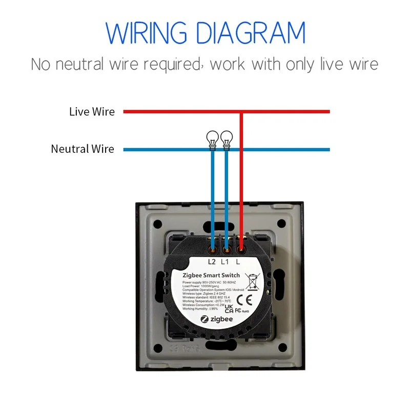 Bingoelec Zigbee Switch 1/2/3Gang Wall Touch Switches Without Panel Tuya Smart Life Alexa App Control DIY Functional Part
