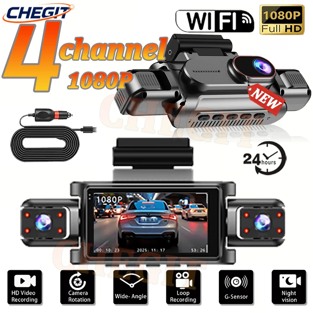 

3/4-дюймовый объектив WIFI 360 ° Автомобильная камера-видеорегистратор 1080P с ночным видением, круглосуточным мониторингом парковки и функцией черного ящика для автомобиля (автоаксессуар)