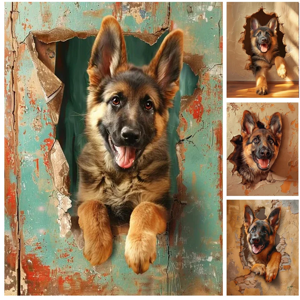 5D DIY Diamond Painting Cute German Shepherd Dog Diamond Embroidery Diamond Mosaic Home Decor Animal Full Drill Handmade Gift