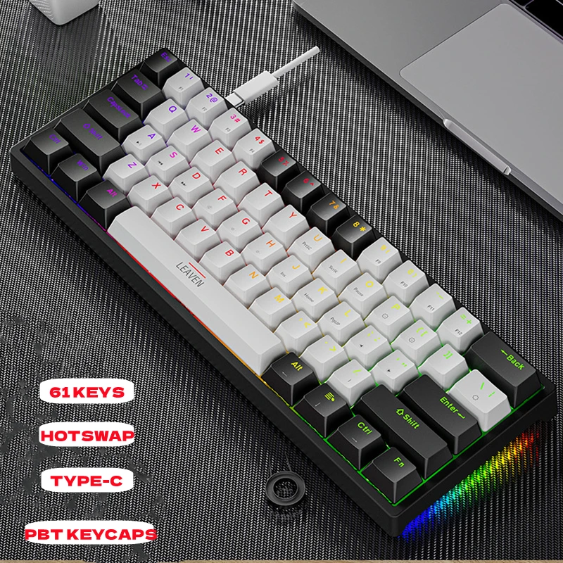 

K620 Mini Gaming Mechanical Keyboard 61 Keys RGB Backlit Hotswap Type-C Wired Gaming Keyboard PBT Keycaps DIY Blue Red Switch