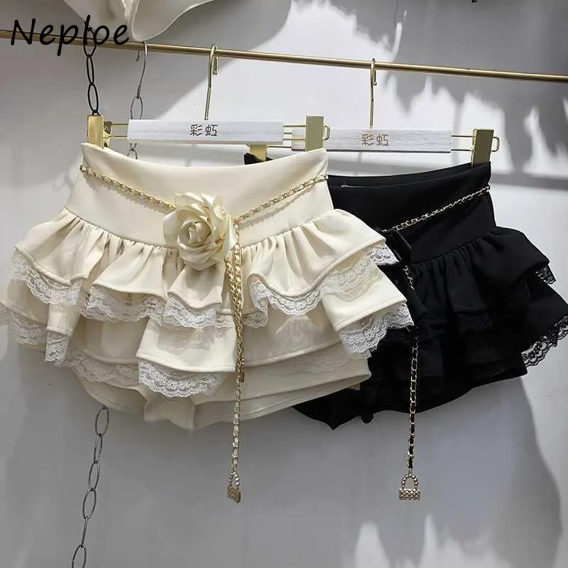 

Neploe Summer Sweet Lace Ruched Cake Skirts Y2k High Waist A-line Skirt for Women 2025 Summer New Korean Style Clothing