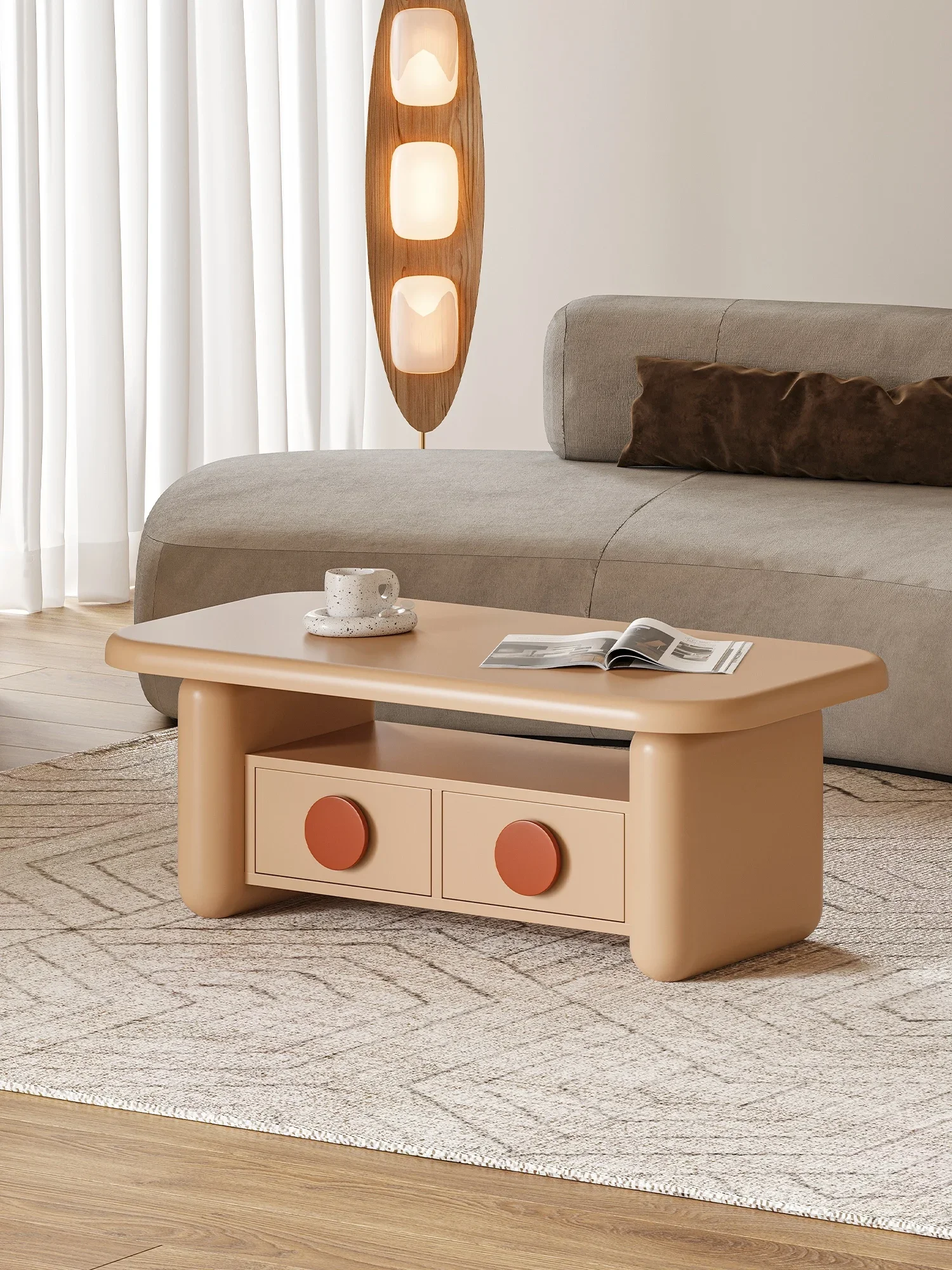 

Cream Style Light Luxury round Storage Coffee Table Living Room Home Modern French Style