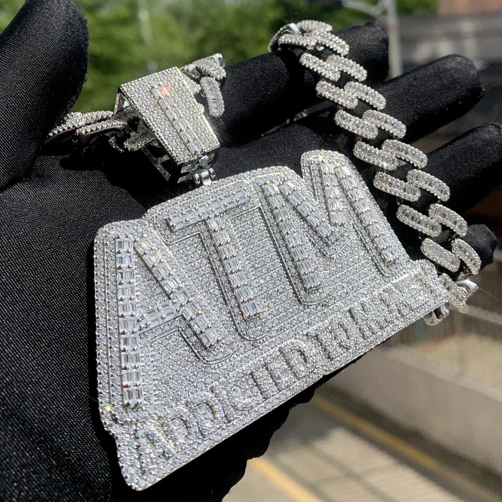 الهيب هوب مجوهرات مايكرو تمهيد 5A زركون تشيكوسلوفاكيا مثلج خارج بلينغ الرجال الصبي مجوهرات الهيب هوب روك الشرير الكبير ATM قلادة #3