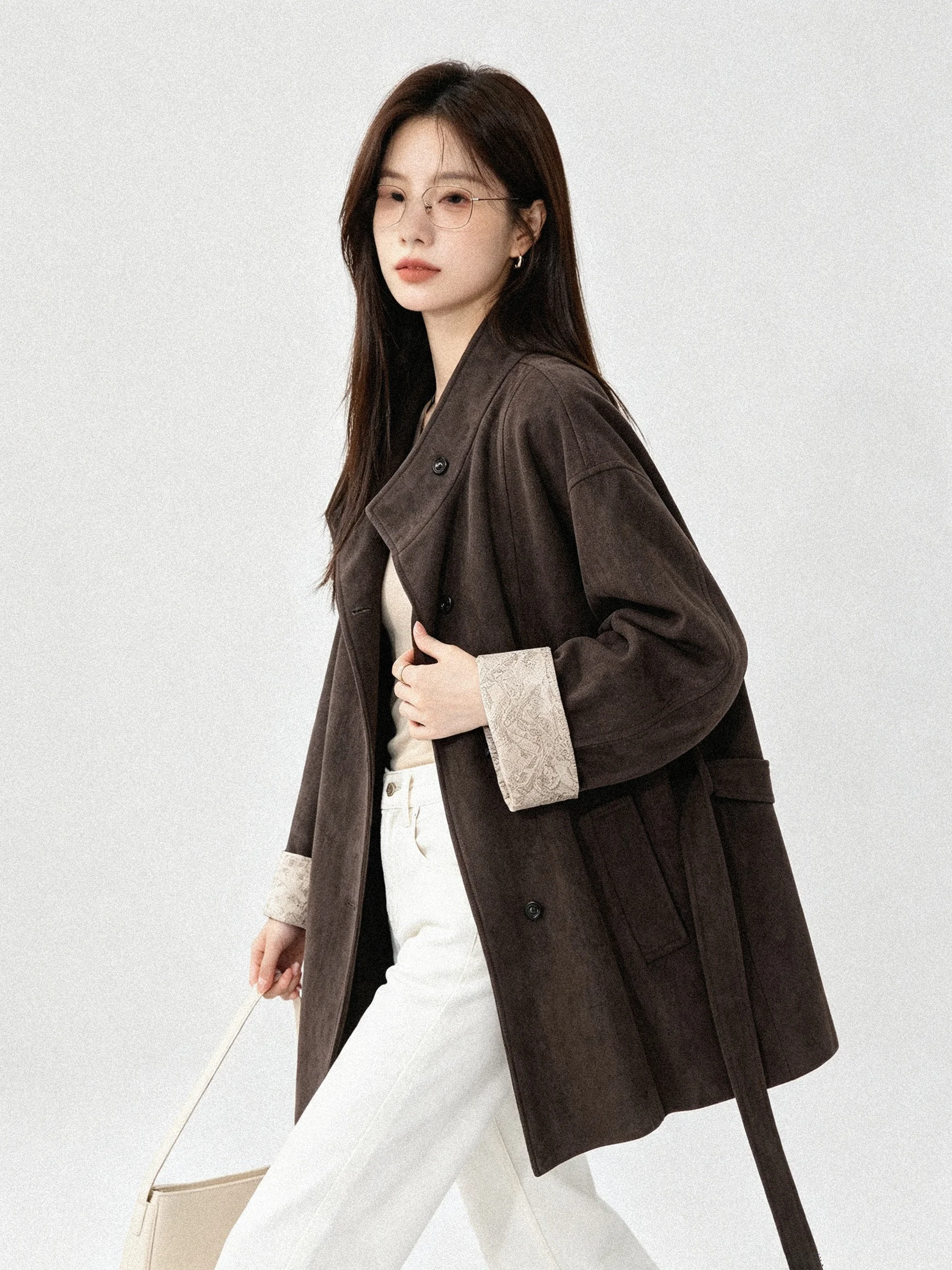 Double-Row Button Long Casual British Style Coat Korean Version Slimming Autumn New Arrival Women's Standard Fit Windbreaker