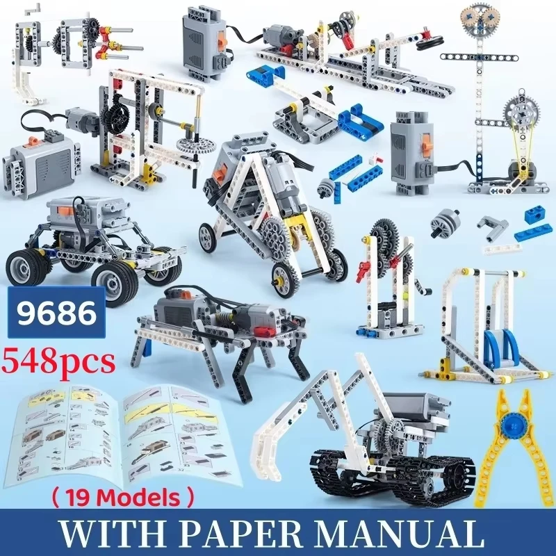 Set educativo STEM 9686, bloques de construcción técnicos simples y motorizados, ladrillos de aprendizaje con funciones de potencia para estudiantes escolares, juguete para niños.