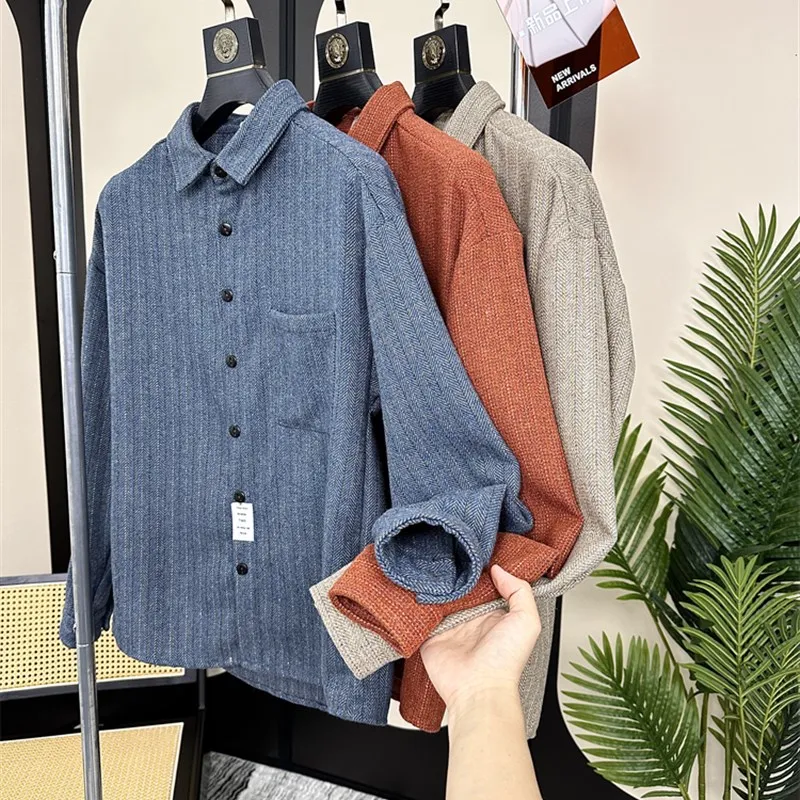 

Heavyweight Texture Denim Ameika Jacket Retro Autumn Winter Men's Color Trendy Collar Shirt Coat Trendy Long Sleeve Shirt