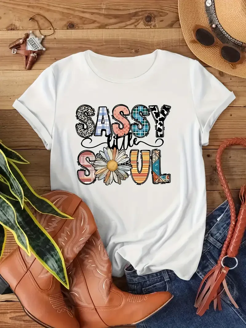 

Женская футболка с коротким рукавом Sassy Soul, Повседневная модная женская футболка с принтом, женская летняя футболка с принтом