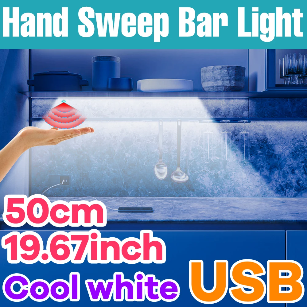 Luz LED para debajo del gabinete, USB 5V, con sensor de movimiento, lámpara de barra regulable para cocina, armario, lectura, estudio, mesita de noche