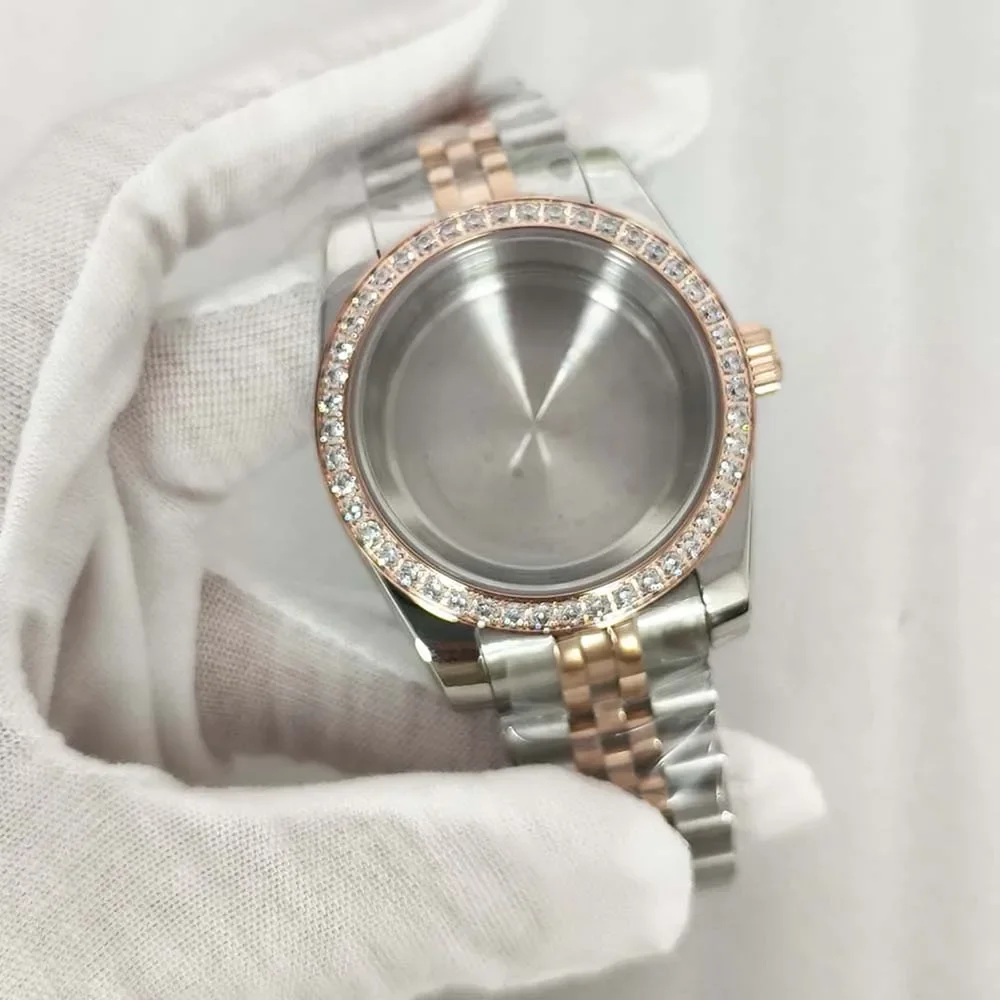 36 مللي متر/39 مللي متر ساعة + حزام الياقوت الزجاج الماس الحافة الحال بالنسبة NH35 NH36 4R 7S ساعة يد تعمل بالحركة أجزاء الفضة الذهب روز