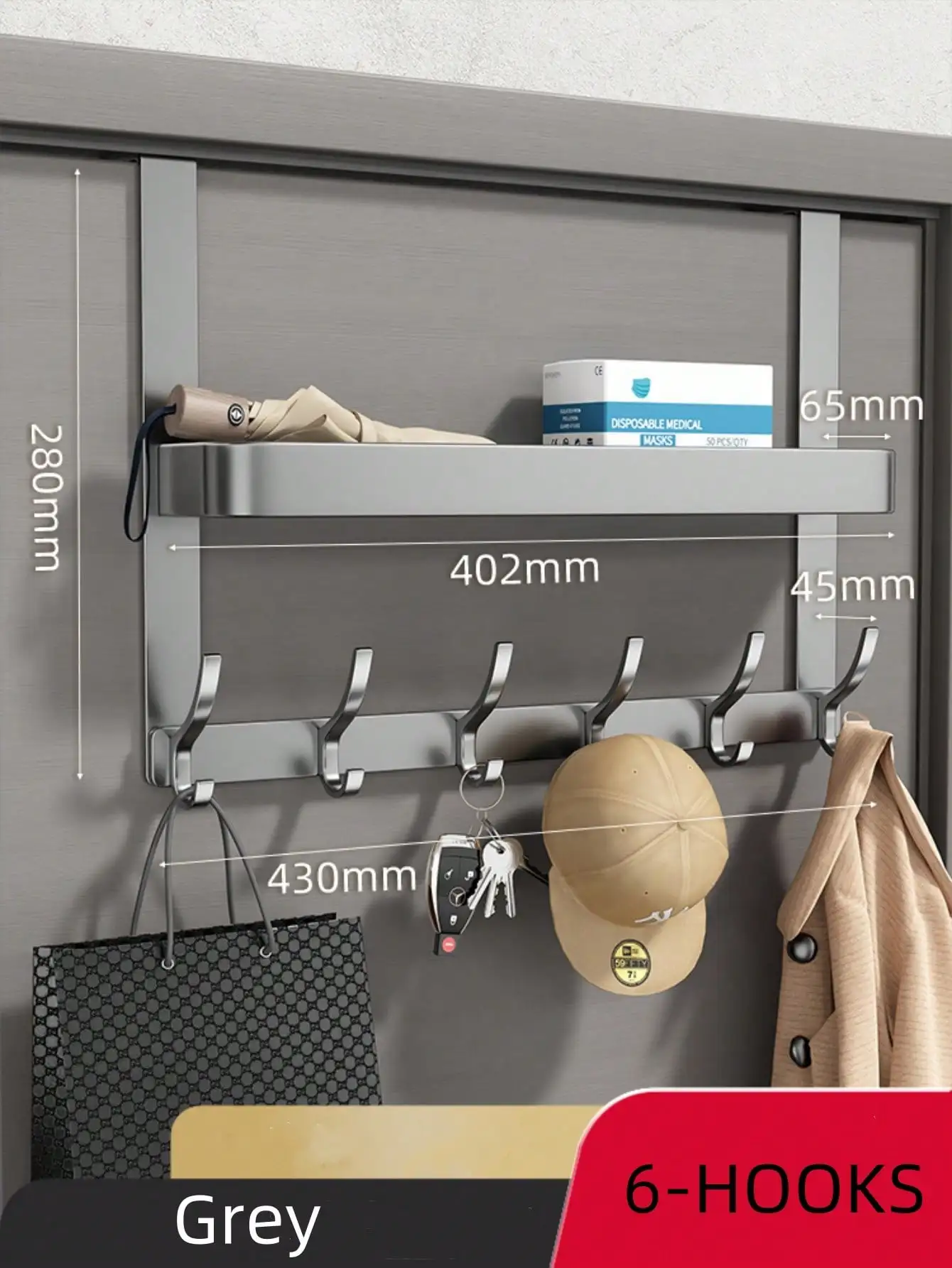 Eenvoudig te installeren opbergrek boven de deur - Multifunctionele metalen haken voor slaapkamer-, badkamer- en keukenorganisatie