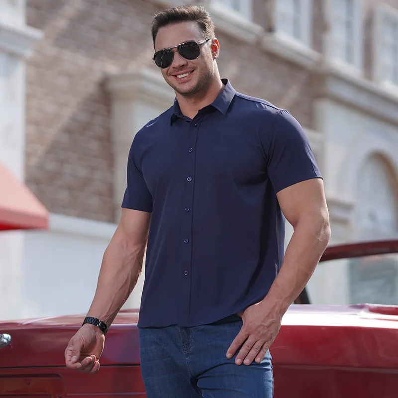 

Loose Fit Men's ort Sve irt plus Size Qui Dry Casual Workwear Big And Tall Slimming Design Color Faion