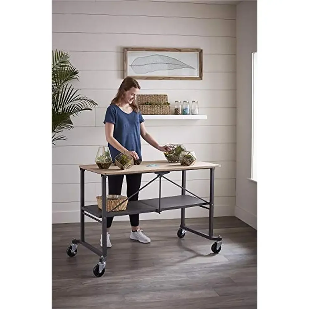 Folding Utility Workbench Portable Steel Table Locking Casters 350lb Capacity 48