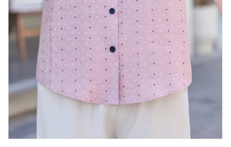 Camisa de manga corta de lunares de colores contrastantes, cárdigan versátil holgado y adelgazante que reduce la edad, Top de moda