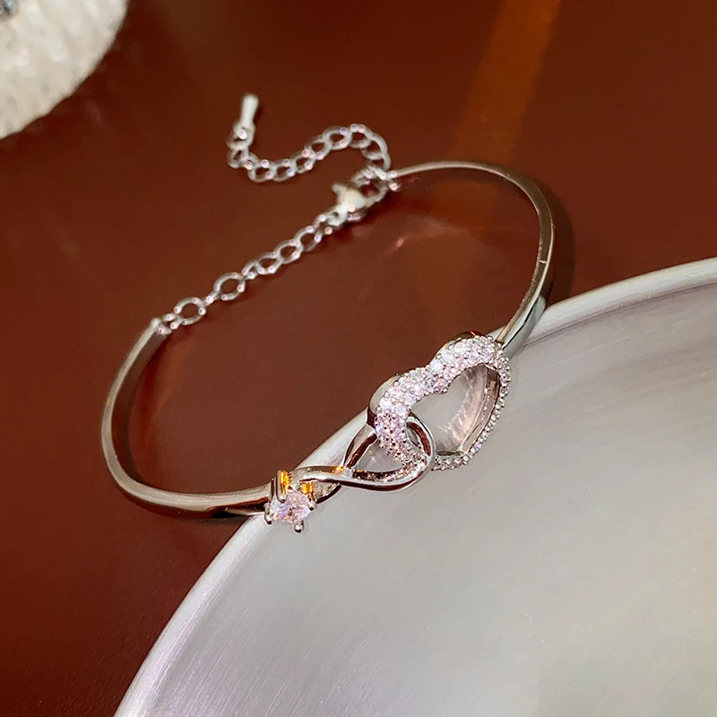 Peach Heart Love Bracelet Women\'s Fashion Temperament Zircon Bracelet Light Luxury Link Chain Bracelets Wristband Jewelry K-