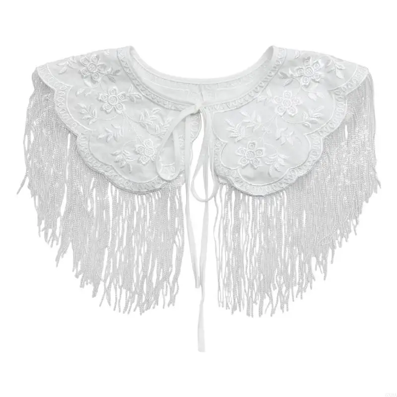 Decorative Shoulder Collar with Embroidery and Fringe Trim Detail False Collar 6XDA