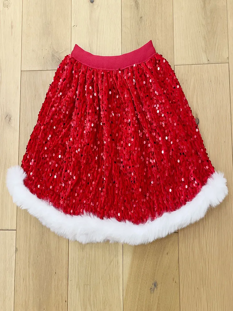 High-end red sequined Christmas dress girls party tutu skirt