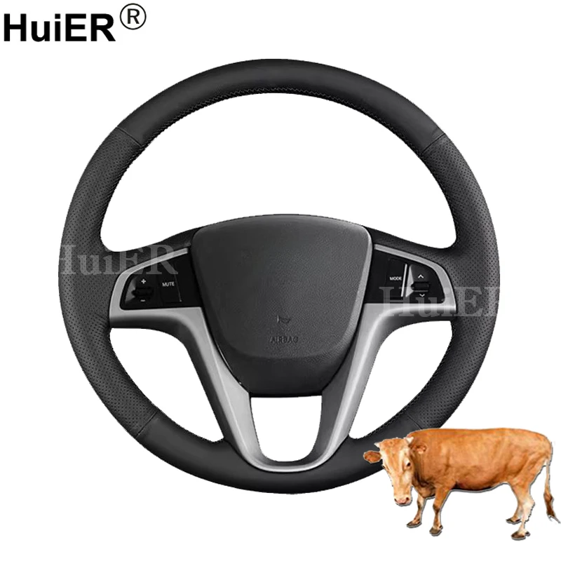 

Индивидуальные чехлы на руль автомобиля из натуральной кожи ручной работы для Hyundai Solaris Verna i20 i25 Accent 2008-2014