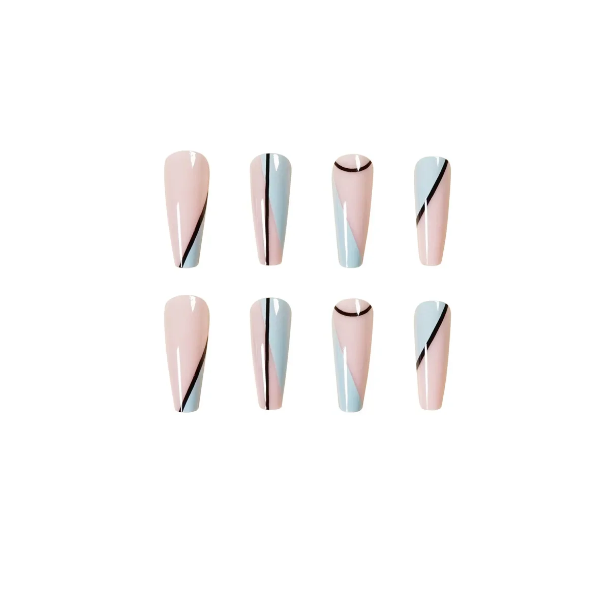 24Pcs/Set Long Fake Nails Coffin Artificial Nail Art Tips With Glue For Girls