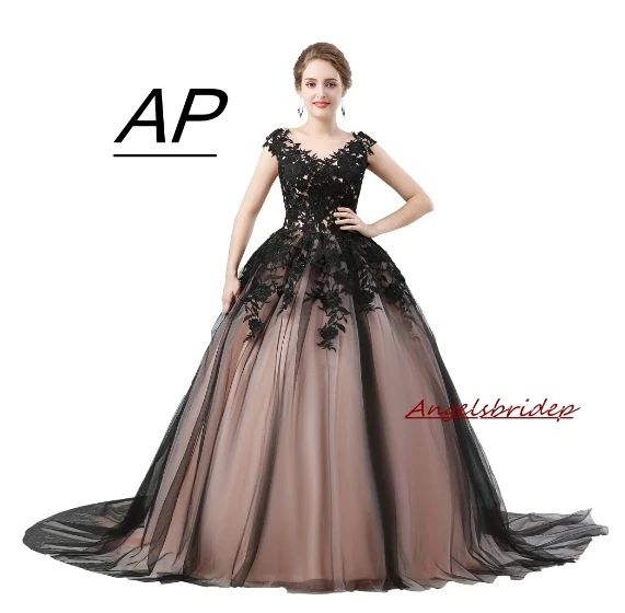 

New Fashion Black V-Neck Quinceanera Dresses Hot Sale Appliques Court Train Vestidos De 15 Anos Ball Gown Debutante Gown