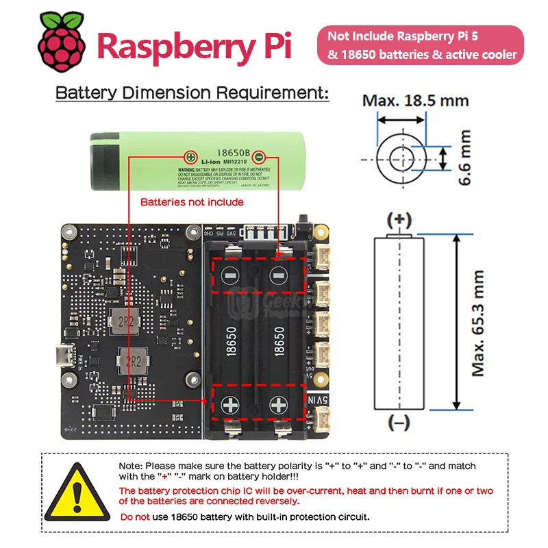 13HOT aglomerado Geekworm Raspberry Pi 5 18650 Ups, placa de administración de energía X1201 V1.1 con encendido automático para Pi 5