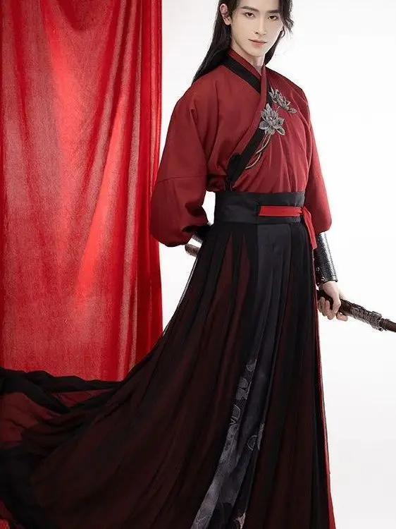 Chinese Style Hanfu Men\'s Clothing Martial Arts Style Embroidery Clothes Chivalrous Scholar Weijin Dynasty Costume