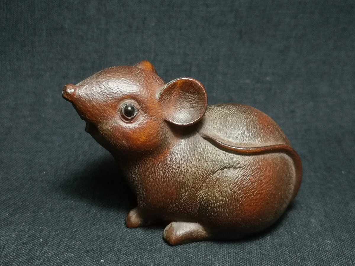 Chinese Boxwood Hand Carved vivid mouse Figure Statue Family Decoration Collection gift