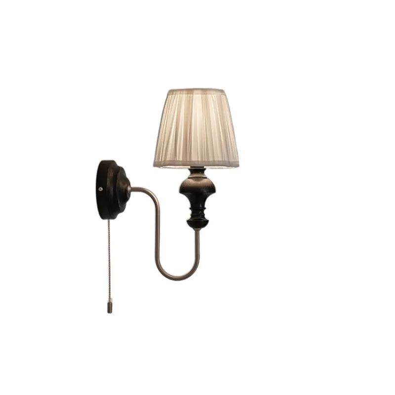 

Vintage cream wind wall lamp bedroom bedside lamp medieval background wall pull wire switch wall lamp