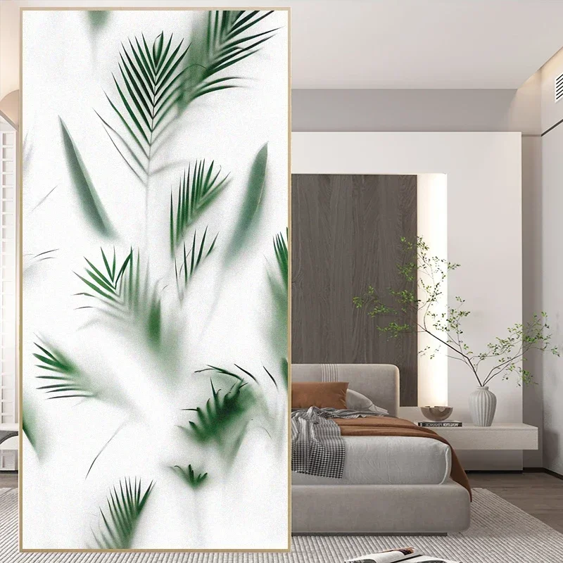Frosted Foggy Green Leaves Window Film Privacy Heat Insulation and Anti UV No Glue Static Cling Glass Sticker for Home