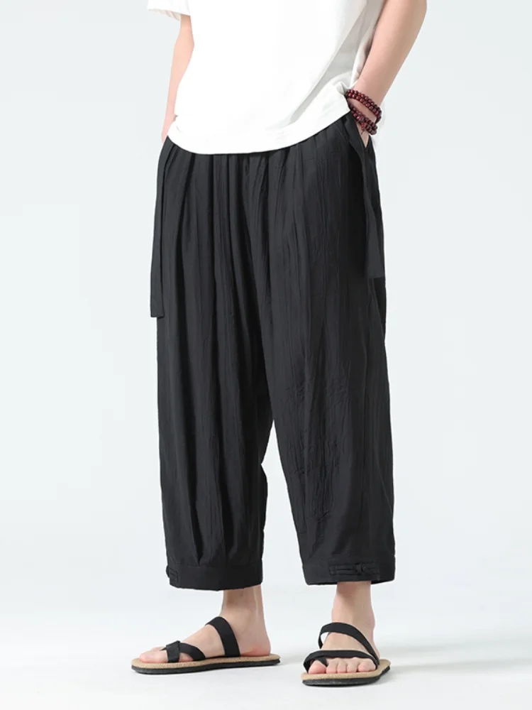 

Мужские летние тонкие брюки-фонарики из ледяного шелка, широкие, свободного кроя, больших размеров, повседневные, комфортные, дышащие, с охлаждающим эффектом