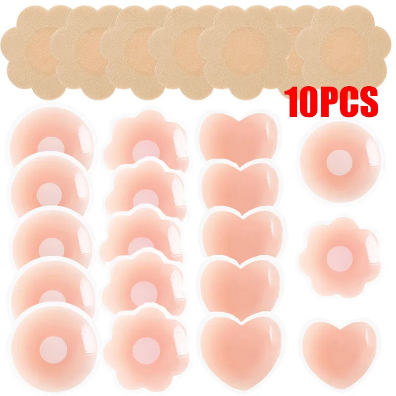 Capa de mamilo de silicone reutilizável para mulheres, pétalas de seios, elevação sem alças, almofadas de sutiã invisíveis, adesivo, pasteis, 10pcs