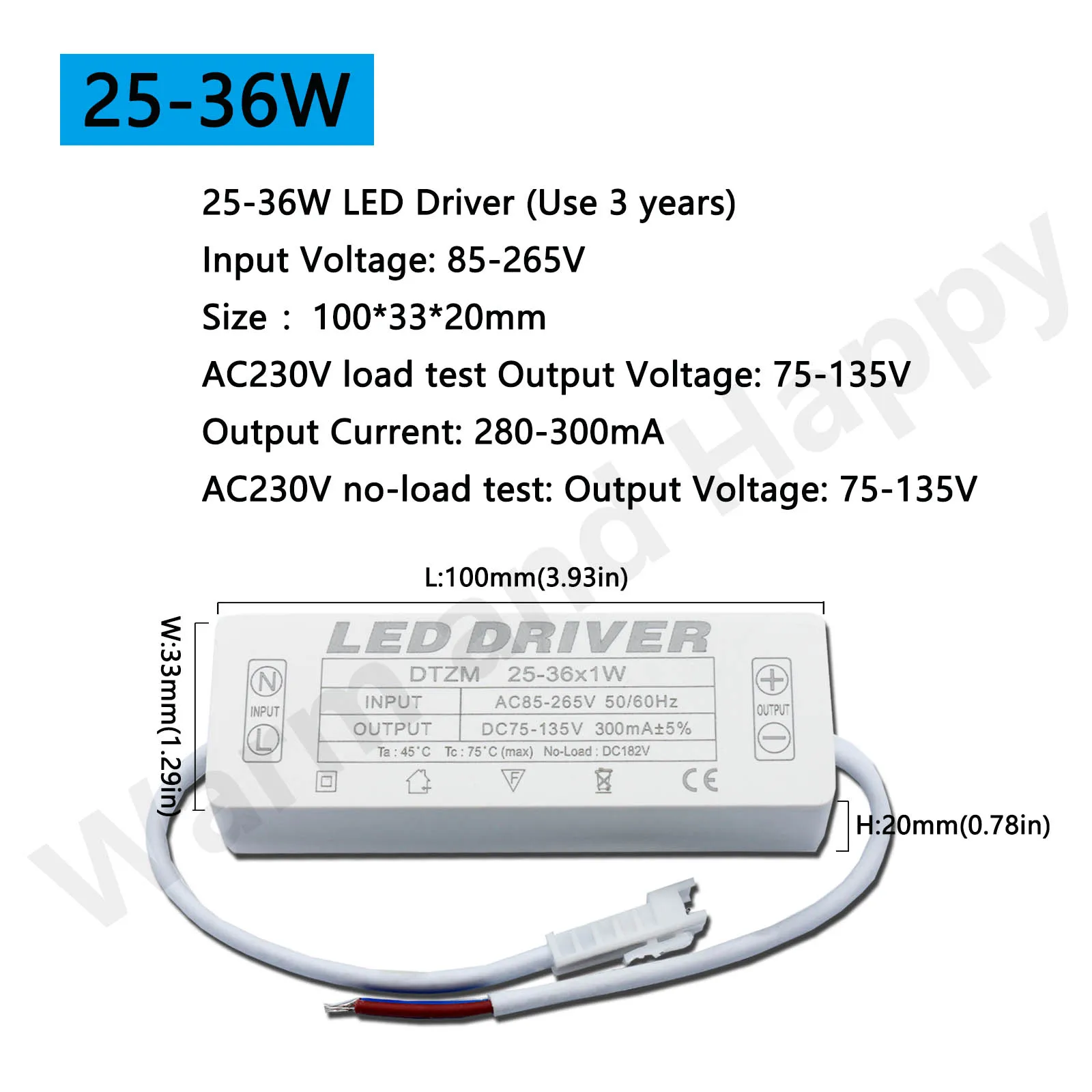 Controlador LED 300mA 1-3w 4-7w 8-12w 18w 20w 18-25w 25-36w Controlador de corriente constante LED Fuente de alimentación para transformador LED del